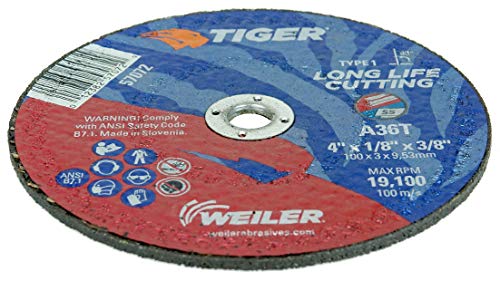 Weiler 57072 4 x 1/8 Tiger AO Roda de corte tipo 1, A36S, 3/8 A.H.