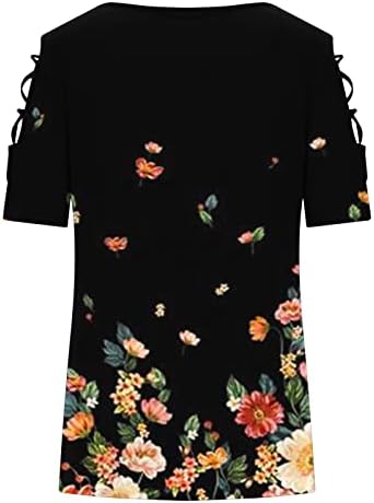 Treino impresso Tops Tops fofos Tees soltos de manga curta tops de verão para mulheres clássicas o pescoço camisas de blusa preta preta