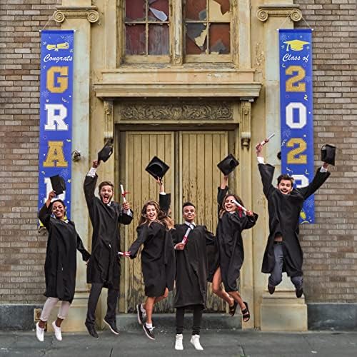 Decoração de graduação Decorações de graduação Classe de 2023, Banner de placas de graduação azul e dourado Parabéns a faixas de