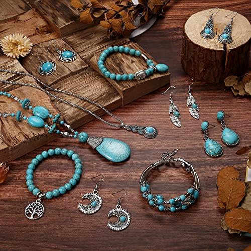 Conjunto de jóias turquesas da Florideco Conjunto de Jóias Mulheres Colar de Pingente Turquesa Ocidental Pulse em camadas
