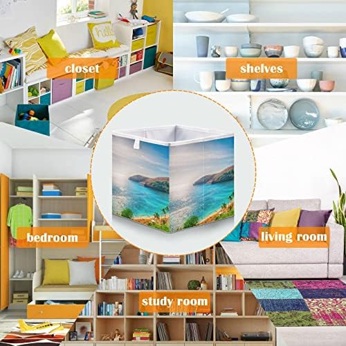 Cataku Hawaii Beach Ocean Cube Bins para organização, caixas de armazenamento de armazenamento de tecido retangular para organizador de cubos cestas de armazenamento dobrável para prateleiras sala de estar