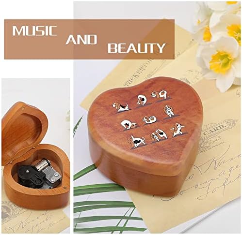 Funny Basset Hound Yoga Clockwork Box Vintage Wooden Heart Musical Box Toys Gifts Decorações