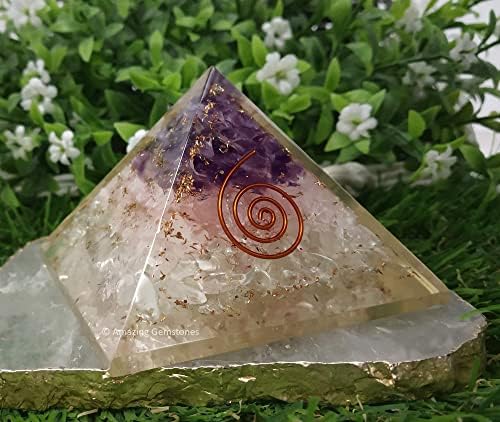 Pirâmide orgona com clear quartzo rosa quartzo amethyst cristal e cura bobina de quartzo ponto - gênero de energia orgonita de