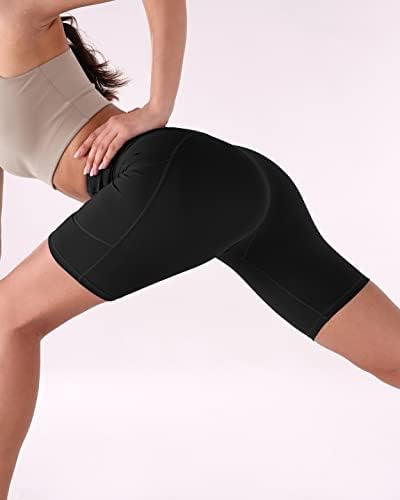 Ododos Workout Shorts Para Mulheres, Cantura alta Exercício de ioga Ciclismo de caminhada shorts com bolsos-6 /8