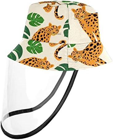 Chapéu de proteção para adultos com escudo facial, chapéu de pescador anti -sun tap, padrão de leopardo da selva tropical