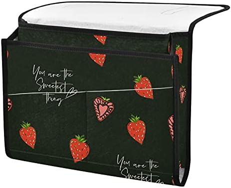 Bolsos de verão Rurutong Strawberry Organizador de armazenamento de cabeceira, ao lado de bolsa com 5 bolsos e fitas traseiras,