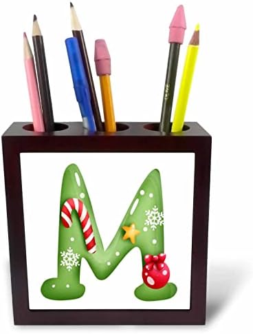 3drose fofo natal decorado monograma verde monograma inicial m - titulares de caneta de telha