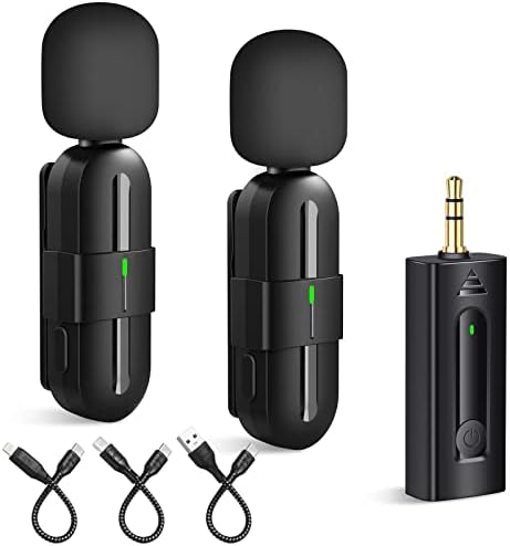 Microfone Lavalier sem fio Acywobi para iPhone/Android Phone/Camera/Laptop/MacBook, Micicha de lapela dupla profissional com 3 cabos