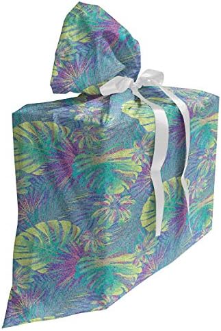 Bolsa de presente de tecido exótico lunarável, padrão de botânica colorido abstrato com plantas tropicais e folhas impressas,