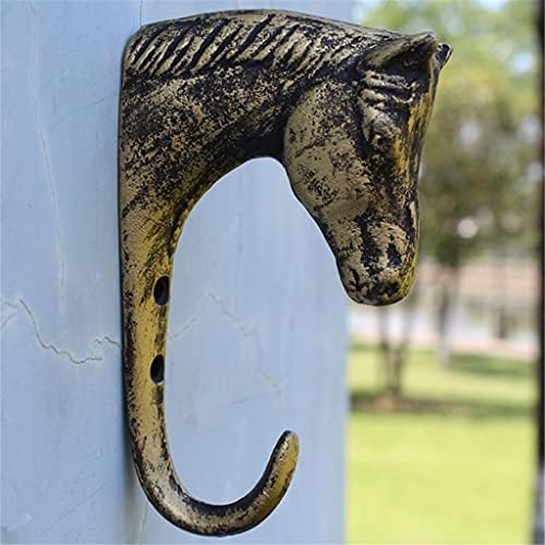 XJJZS Antigo Horse de ouro de ouro Cabeça de ferro fundido Parede de parede com 1 cabide Country Style Home Garden Decor Animal
