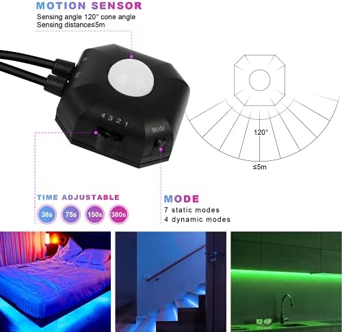 2 Conjunto de 9,84 pés Sensor de movimento sob luzes da cama, luzes de controle de aplicativos LED LUZES, Faixa de luz LED ativada por movimento, luz da tira noturna, escada leve com luzes LED de alteração de cor USB 5V para o quarto