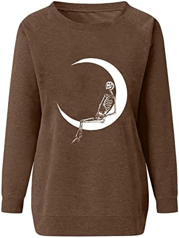 Mulheres Halloween camisetas impressas suéter fora roupas de moletons casuais da blusa de colheita de manga longa