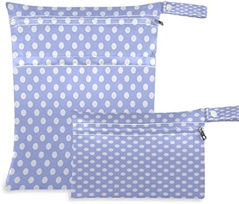 Kigai Polca Purple Dots Sacos seco úmidos para fraldas de pano de bebê Sacos molhados reutilizáveis ​​com 2 bolsos para travar