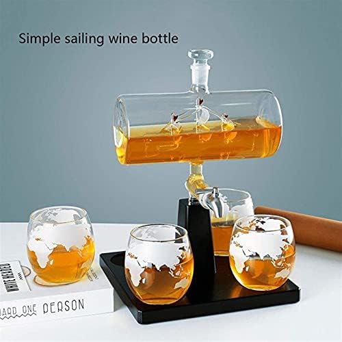 Depila Whisky Decantador Plant Decanter Whisky Bottle com 4 óculos de uísque de Globe e moldura de madeira maciça, para escocês,