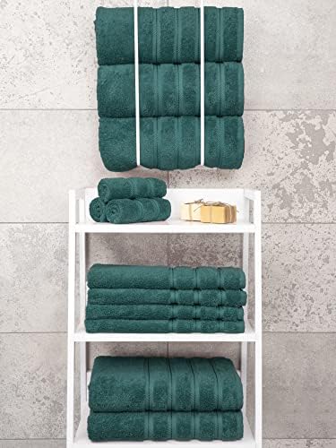 American Soft Linen Luxury 4 peças Toalhas de banho, Toalhas de banheiro de algodão turco para banheiro, 27x54 em toalhas de banho extras grandes, toalhas de banho no banheiro, toalhas de banho azul colonial