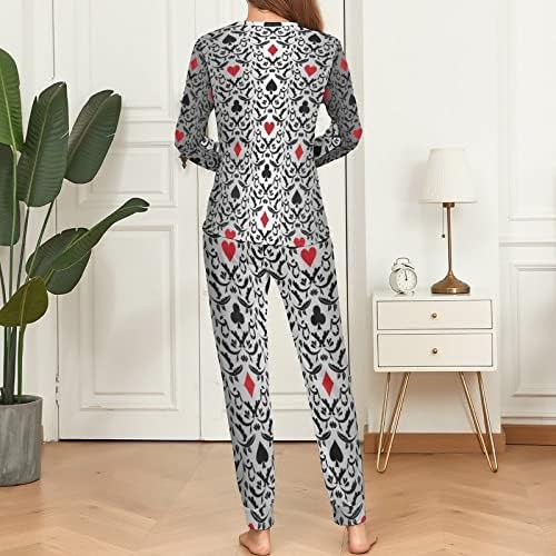 Pijama feminino de luxo Silver Poker define duas peças de manga longa para dormir com bolsos
