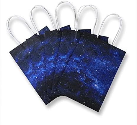 16 peças Galáxia Party Space Presente Sacos de presente com alças Kraft Paper Galaxy Gift Smags Starry Night Party Godie