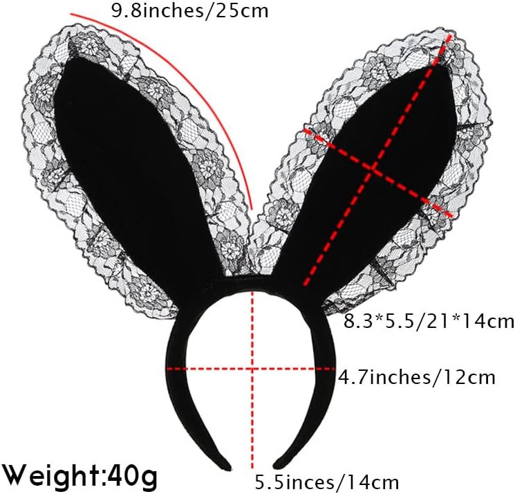 Aceorna Black Lace Bunny Ears Bandas para a cabeça Sexy Floral Hairbands Playboy Rabbit Ears Hair Hoop Party Decoração