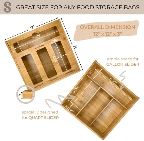 Simplesmente Instyle Ziplock Sacages de armazenamento de alimentos Organizador para gaveta de cozinha, design de tampa superior