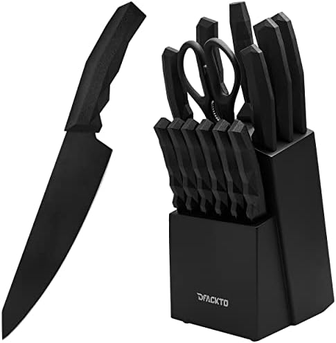 Conjunto de blocos de faca de cozinha de 15 peças, aço inoxidável de alto carbono de alto carbono de Tang premium, alças
