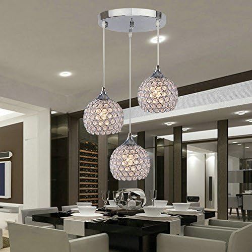 Feekenbu Modern Crystal Pinging Light, 3 luzes Crystal Lustelier para sala de jantar, luminária pendurada no teto para a ilha da