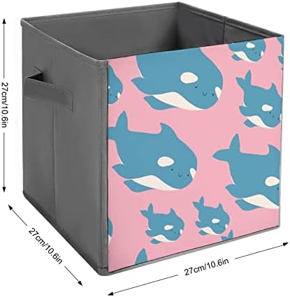 Cartoon Orca Whale Canvas Bins de armazenamento colapsável Cobertas de organizador de cubos com alças para carro de escritório em casa