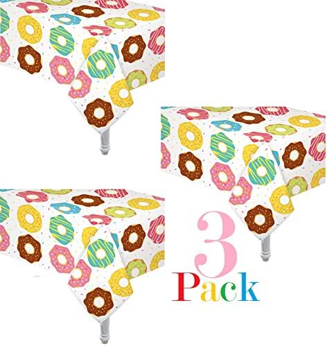 Oojami 3 pacote de donut tabela tabela de tabela de donut tema tabela de comprimidos de festa Ideal para festas de aniversário, chuveiros de bebê, festa de donut inclui 6 redemoinhos de donut 1 Banner de donut para feliz aniversário