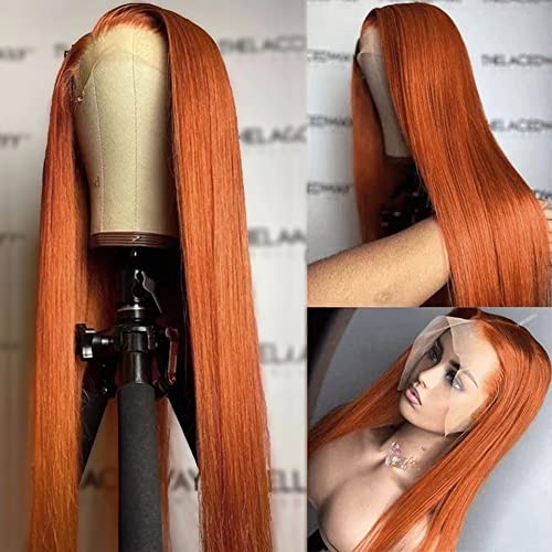 QMSSR Ginger laranja cor laranja de cabelos longos renda de renda frontal perucas de cobre cabelos ruivos glueless renda sintética perucas dianteiras para mulheres hairle natural