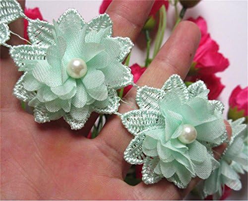 1 quintal 3d Flor Pearl Lace Borge Fita Fita de 5 cm Largura Vintage Green Green Bording Trimming