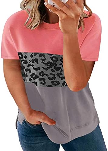 Tshirt ladies camiseta colorblock leopardo túnica de emagrecimento de grandes dimensões tshirts bustier camisetas de manga