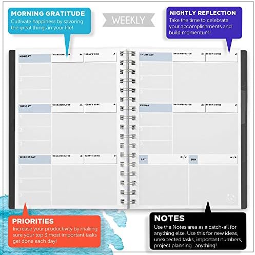 Planejador semanal preto sem data 2.0 - 1 ano de calendário mensal e caderno organizador semanal - encadernador de