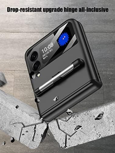 Caso Yakvook para Samsung Galaxy Z Flip 3, Proteção de dobradiça magnética com caneta Capactitância de caneta lente de vidro da câmera