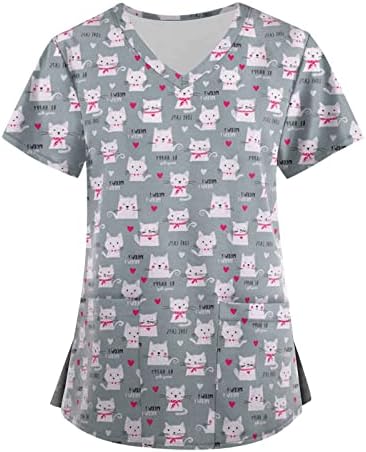 T-shirts Nokmopo para mulheres Moda Moda V Manga curta com bolsos Tops impressos de tamanho grande camisa