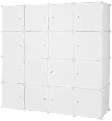 Frosab 16 cubos organizadores de cubos de plástico empilhável prateleiras de armazenamento de plástico design armário de armário modular multifuncional com haste suspensa branca