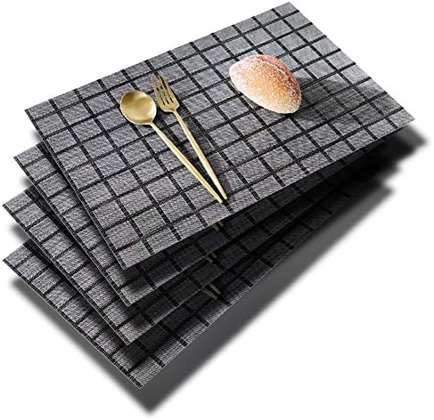 Bifowit PlacEmats, tapetes de mesa de tecido de PVC xadrez de 4 para mesa de jantar lavável resistente ao calor não deslizamento