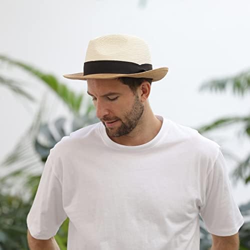 Comhats upf 50+ unissex sun palha fedora chapéu para mulheres homens, chapéu de praia compacável enquadra o chapéu de panamá UV Summer Hat Summer Hat