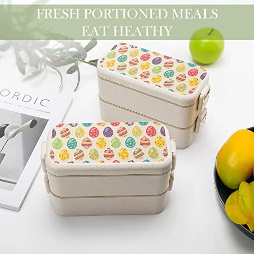 Ovo de Páscoa vintage duplo empilhável bento lancheira moderna recipiente bento com conjunto de utensílios