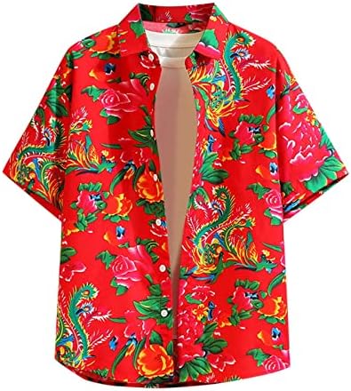 Camisas de treino masculinas da BMISEGM Male primavera e verão estampado de estilo étnico retro manga curta camisa de colarinho