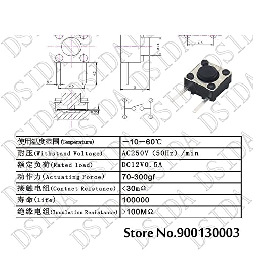 20pcs Pé lateral 2pin interruptor 664,3 mm 664,3 mm botão de push de brinquedo toque micro interruptor Black Switch Tampa de tampa