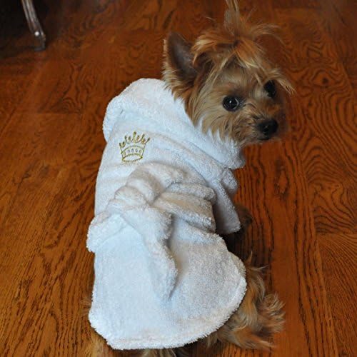 Doggie Design branco algodão turco Terrycloth Cotton Dog Robe com coroa de ouro bordada