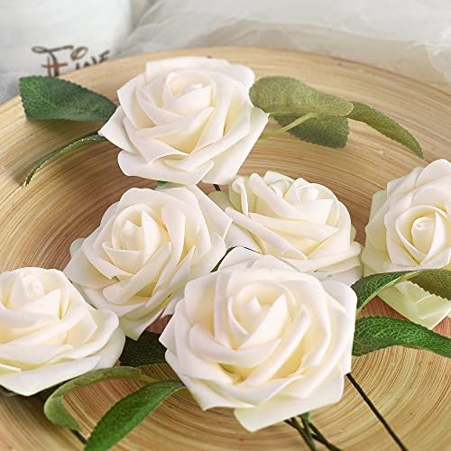 Homedge Rose Artificial, 25pcs Flores artificiais de espuma com caule para decorações de casas, buquês de casamento, festa,