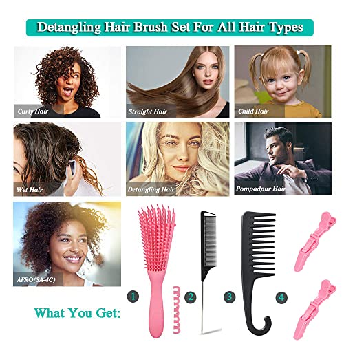5 peças Definir escova de cabelo e pentes, pente de dente larga de escova de cabelo de detenção para escova de cabelo cacheado