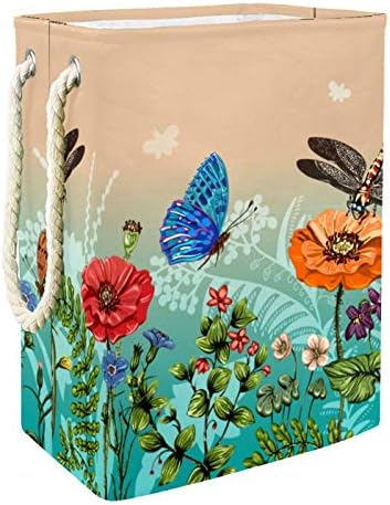 Deyya Cestas de roupa à prova d'água Alto robustível libélulas dobráveis ​​Butterflies Flores impressão para crianças adultos