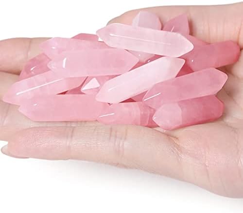 Pacote de 10 PCs Rose Quartz Crystals Wands Stones e 10 PCs Rose quartzo cristais de coração Pedras de amor curando