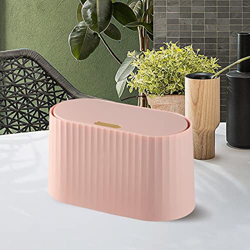 Lata de lixo de mesa de Petsola com tampa de caixa de armazenamento cesto de cesta de mesa de cesta compacto para mesa banheiro vaidade da área de trabalho, rosa