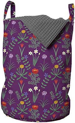 Bolsa de lavanderia de Periwinkle Ambesonne, ilustração de várias flores de primavera e folhas de arte botânica, cesto de cesto
