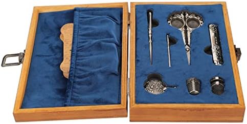 Kit de tesoura de bordado, tesoura européia de tesoura vintage Kit completo de costura com estojo original, estojo de agulha de costura, ferramentas de costura em aço inoxidável para obras artesanais de obras de arte