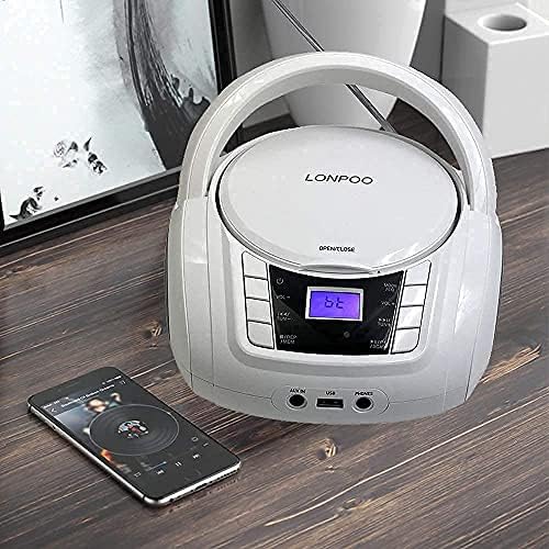 Lonpoo FM Radio portátil CD Player Boombox para casa com CD, Bluetooth, auxin Aux-in, Playback USB e fone de ouvido