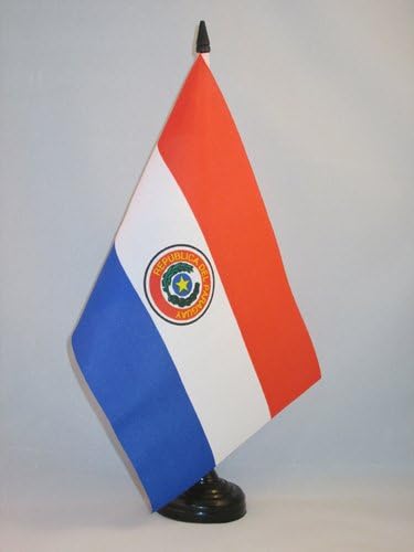 AZ Flag para o Paraguai Bandeira 5 '' x 8 '' - Bandeira da mesa paraguayan 21 x 14 cm - Beck de plástico preto e base