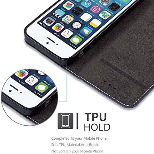 Caso Cadorabo Book Compatível com Apple iPhone 5 / iPhone 5s / iPhone SE em preto vermelho - com fechamento magnético, função de suporte e slot de cartão - carteira e etui bolsa de couro pu de couro